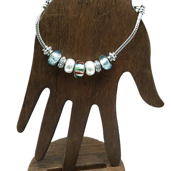 Beaded Charm Bracelet on Silver-tone Snake Chain - Picture 8 of 14